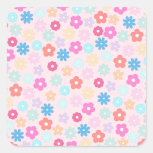 Boho Pink Daisy Flowers Patroon Vierkante Sticker