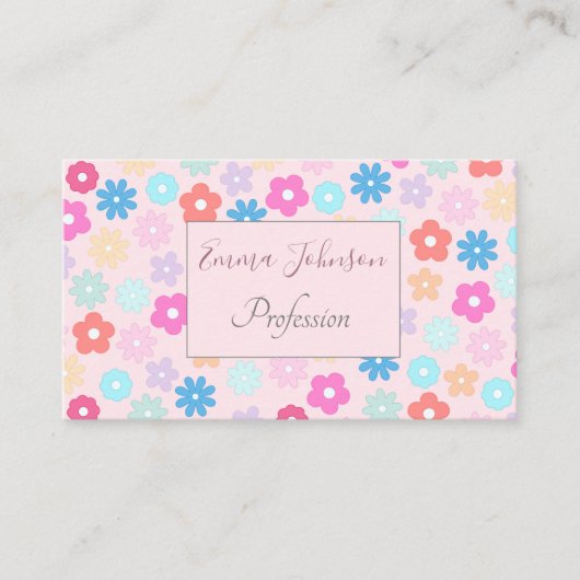 Boho Pink Daisy Flowers Patroon Visitekaartje (Voorkant)