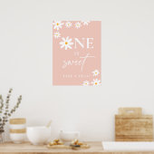 Boho Pink Daisy Groovy Verjaardag Eén is zoet Poster (Keuken)