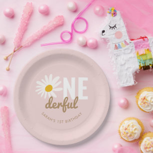 Boho Pink Daisy ONEderful 1st Birthday Party Papieren Bordje