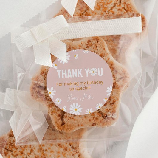 Boho Pink Daisy Verjaardag Sticker Labels