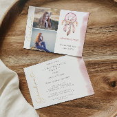 Boho Pink Dream Catcher Fotoafstudeerfeest Kaart