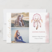 Boho Pink Dream Catcher Fotoafstudeerfeest Kaart (Achterkant)