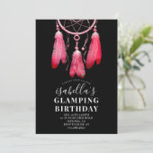 Boho Pink Dream Catcher Glamping Birthday Black Kaart (Staand voorkant)