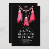 Boho Pink Dream Catcher Glamping Birthday Black Kaart (Voorkant / Achterkant)