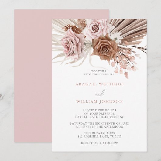 Boho Pink Dusty Roos Blush Bohemian Floral Wedding Kaart (Voorkant / Achterkant)