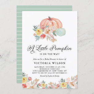 Boho Pink en Blue Pumpkins Autumn Baby shower Kaart