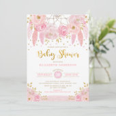 Boho Pink en Gold Dreamweaver Floral Baby shower Kaart (Staand voorkant)