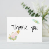 Boho Pink en Gold Feathers Bedankkaart (Staand voorkant)