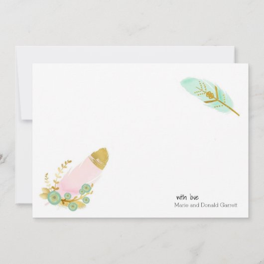 Boho Pink en Gold Feathers Bedankkaart (Achterkant)