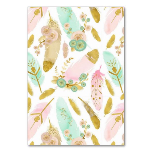 Boho Pink en Gold Feathers Kaart (Achterkant)