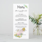 Boho Pink en Gold Feathers Menu (Staand voorkant)