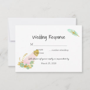 Boho Pink en Gold Feathers RSVP Kaartje