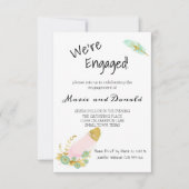 Boho Pink en Gold Feathers Verloving Invitation (Voorkant)