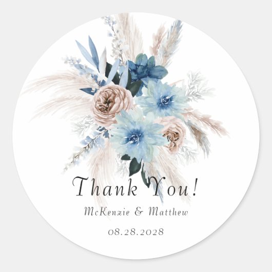Boho Pink en Navy Peony Bouquet Wedding Ronde Sticker (Voorkant)