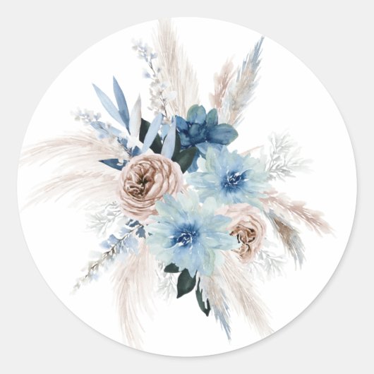 Boho Pink en Navy Peony Bouquet Wedding Ronde Sticker (Voorkant)