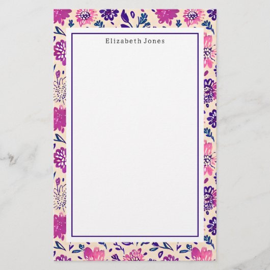 Boho Pink en Paarse Floral Ombre Pattern Briefpapier (Voorkant)