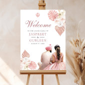 Boho Pink Floral Anand Karaj Affiche de bienvenue 