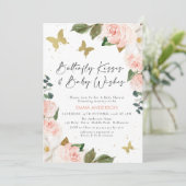 Boho Pink Floral Butterfly Kisses Baby shower Kaart (Staand voorkant)