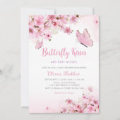 Boho Pink Floral Butterfly Kisses Girl Baby shower Kaart (Voorkant)