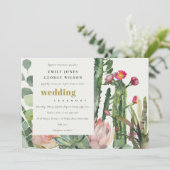 BOHO PINK FLORAL CACTI FAUNA WATERVERF WEDING KAART (Staand voorkant)