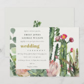 BOHO PINK FLORAL CACTI FAUNA WATERVERF WEDING KAART (Voorkant / Achterkant)