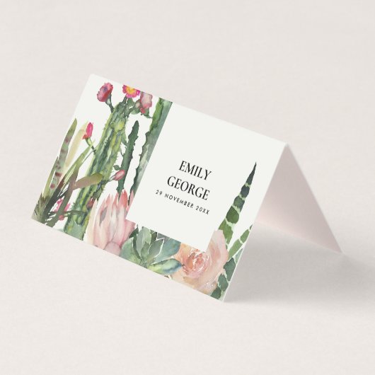 BOHO PINK FLORAL CACTI FOLIAGE MARIAGE CARTES DE P (Back)