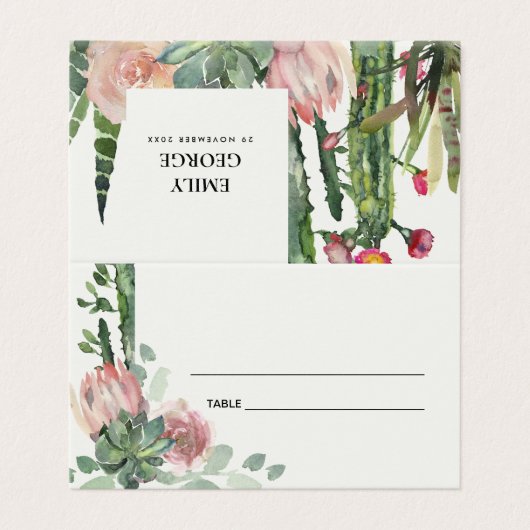 BOHO PINK FLORAL CACTI FOLIAGE MARIAGE CARTES DE P (Outside Unfolded)