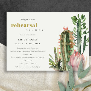 BOHO PINK FLORAL CACTI FOLIAGE REHEARSAL DINNER KAART