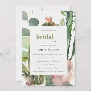 BOHO PINK FLORAL CACTI FOLIAGE VRIJGEZELLENFEEST KAART