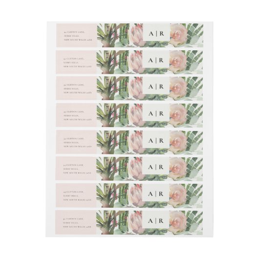 BOHO PINK FLORAL CACTI FOLIAGE WATERVERF WEDING ADRESLABEL WIKKEL (Vel)