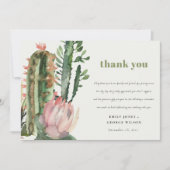 BOHO PINK FLORAL CACTI FOLIAGE WEDDING DANK U KAART (Voorkant)