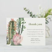 BOHO PINK FLORAL CACTI FOLIAGE WEDDING DANK U KAART (Staand voorkant)