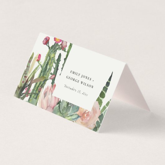 BOHO PINK FLORAL CACTI FOLIAGE WEDDING PLACE CARDS KAART (Achterkant)