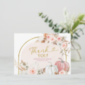 Boho Pink Floral Citrouille Carte de remerciements (Debout devant)