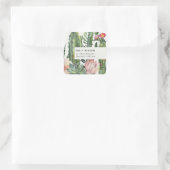 BOHO PINK FLORAL DESERT CACTI FOLIAGE ADRES VIERKANTE STICKER (Tas)