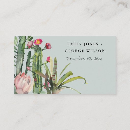 BOHO PINK FLORAL DESERT CACTI MARIAGE CARTE DE PLA (Dos)