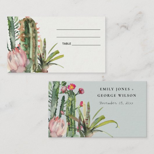 BOHO PINK FLORAL DESERT CACTI MARIAGE CARTE DE PLA (Devant / Derrière)