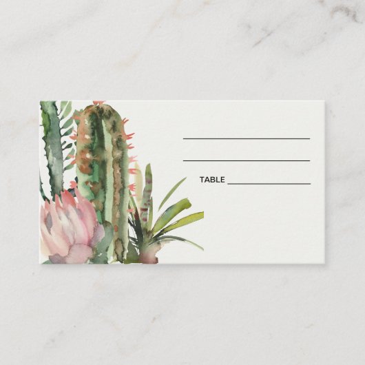 BOHO PINK FLORAL DESERT CACTI MARIAGE CARTE DE PLA (Devant)