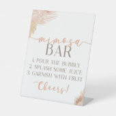 Boho Pink Floral Flowers Mimosa Bar Reclamebord Met Voetstuk (Voorkant)