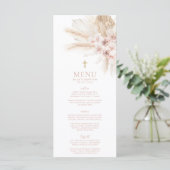 Boho Pink Floral Girls Baptism Christening Menu (Staand voorkant)