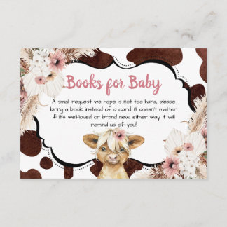 Boho Pink Floral Highland Koe boeken voor Baby Informatiekaartje