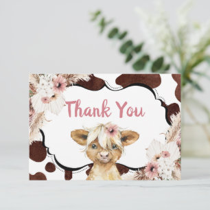 Boho Pink Floral Highland Koe Dank u kaart