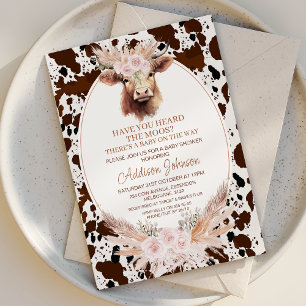 Boho Pink Floral Highland Koe Koeienhuid Baby show Kaart