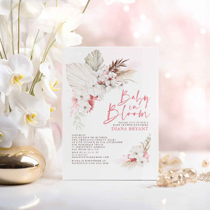 Boho Pink Floral Pampas Grass Baby shower Invitati Kaart