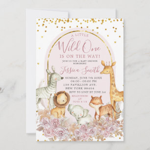 Boho Pink Floral Safari Wild Eén Baby shower Kaart