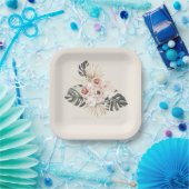 Boho Pink Flowers Birthday Party Papieren Bordje (Feest)