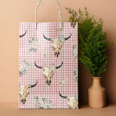 Boho Pink Gingham Koe Schedel Bloemen Groot Cadeauzakje
