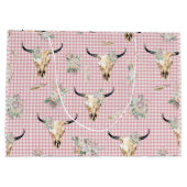 Boho Pink Gingham Koe Schedel Bloemen Groot Cadeauzakje (Achterkant)
