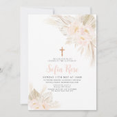Boho Pink Girls Christening Baptism Uitnodiging (Voorkant)